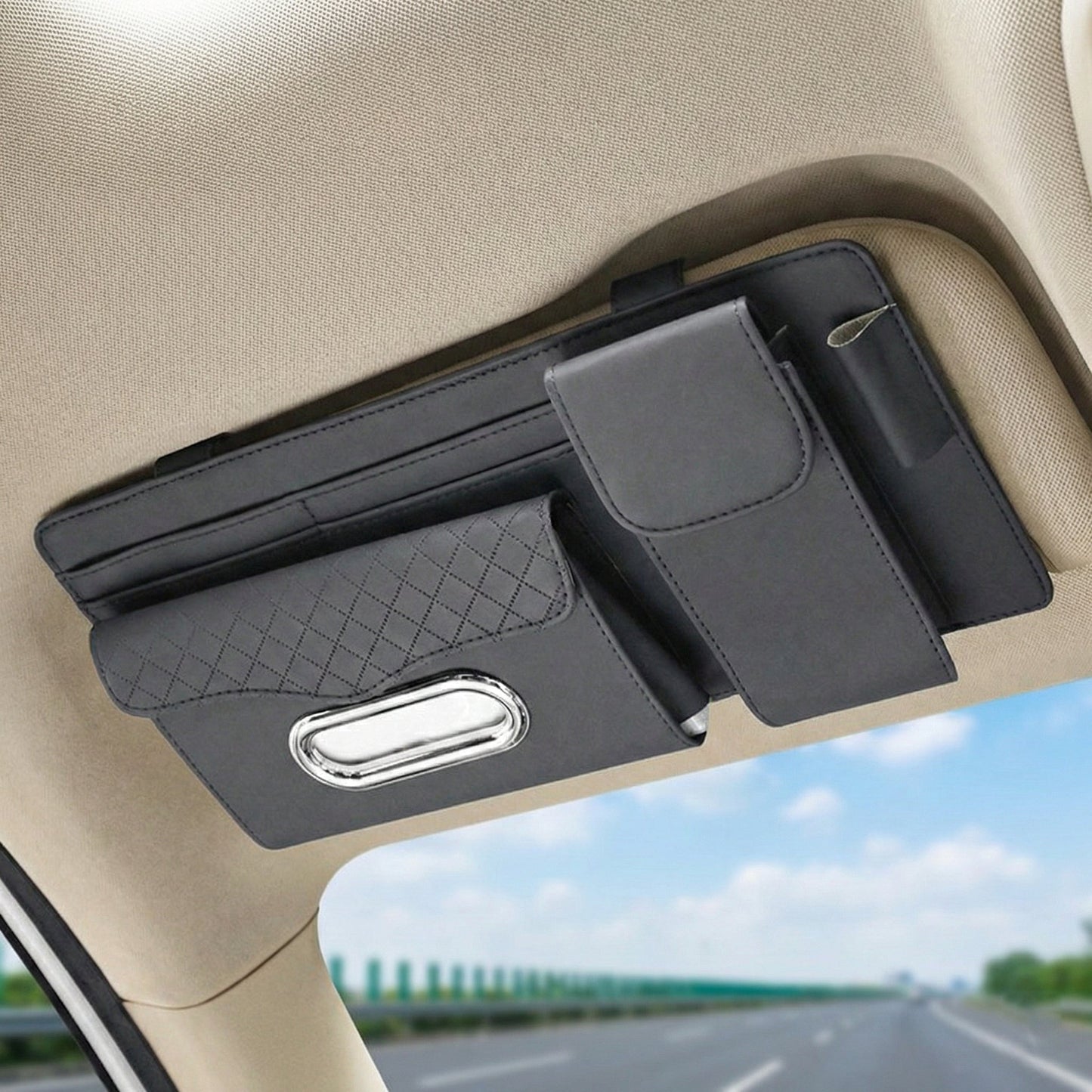 Car Visor Tissue Box with Glasses Clip